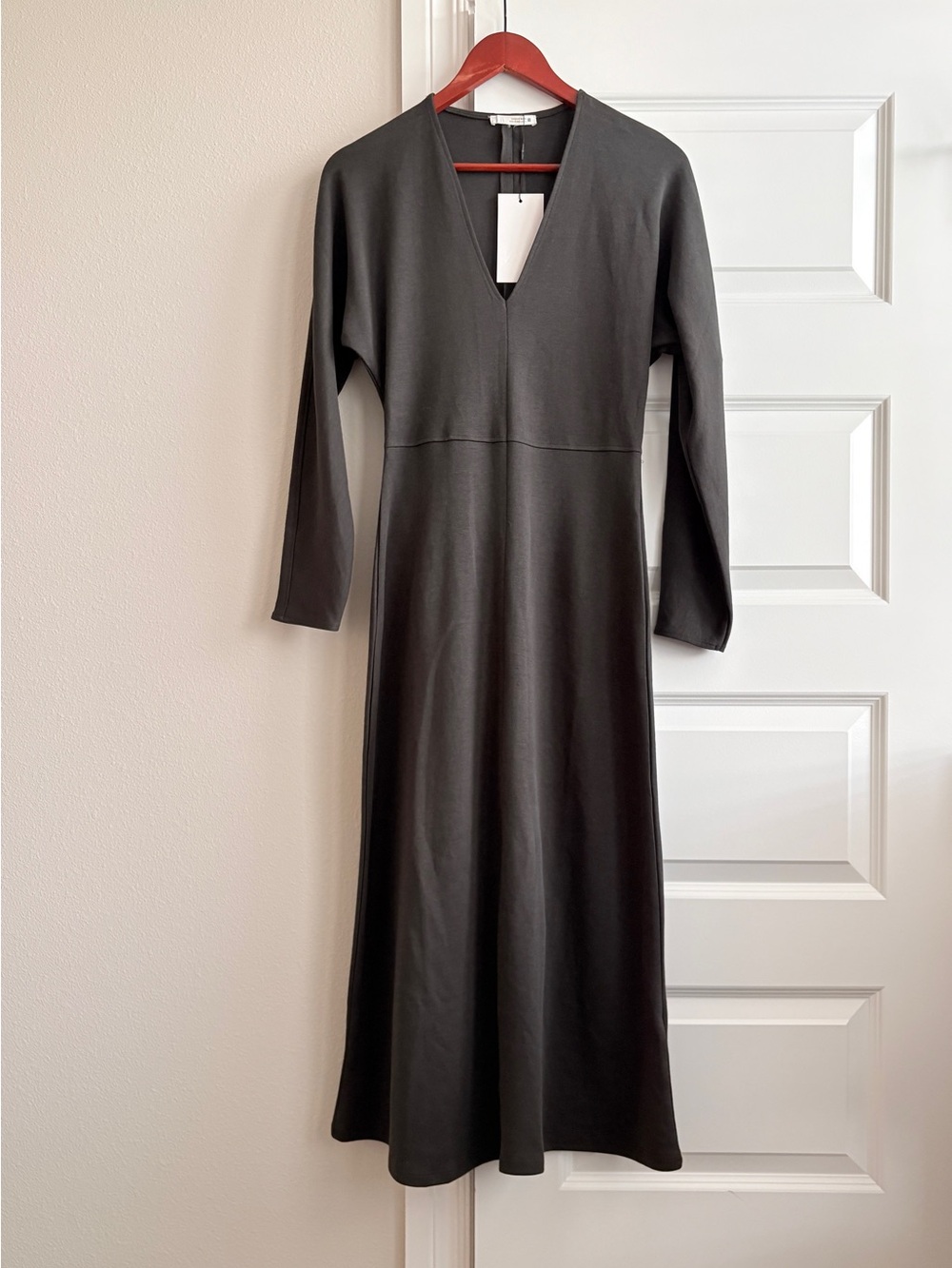 Zara NWT Charcoal Interlock Midi Dress S Minimalist A-Line black grey classic